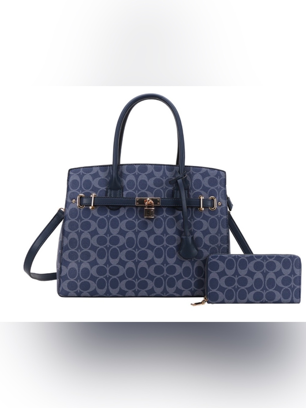 Very classy Navy Satchel with Gold-Tone Lock
